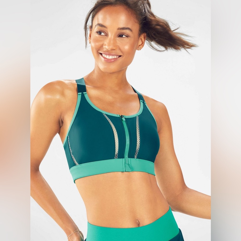 Fabletics Zoe High-Impact Sports Bra - size M - like new two toned teal color